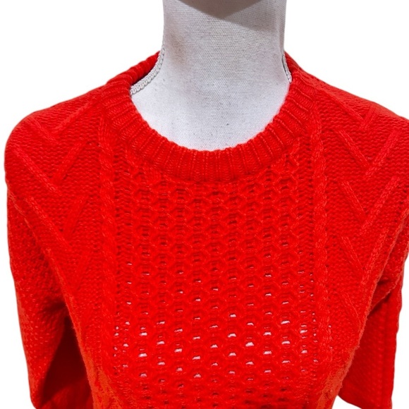 Madewell Red Crew Neck cable knit Sweater ribbed hems oversized fit size xxs - Picture 3 of 12